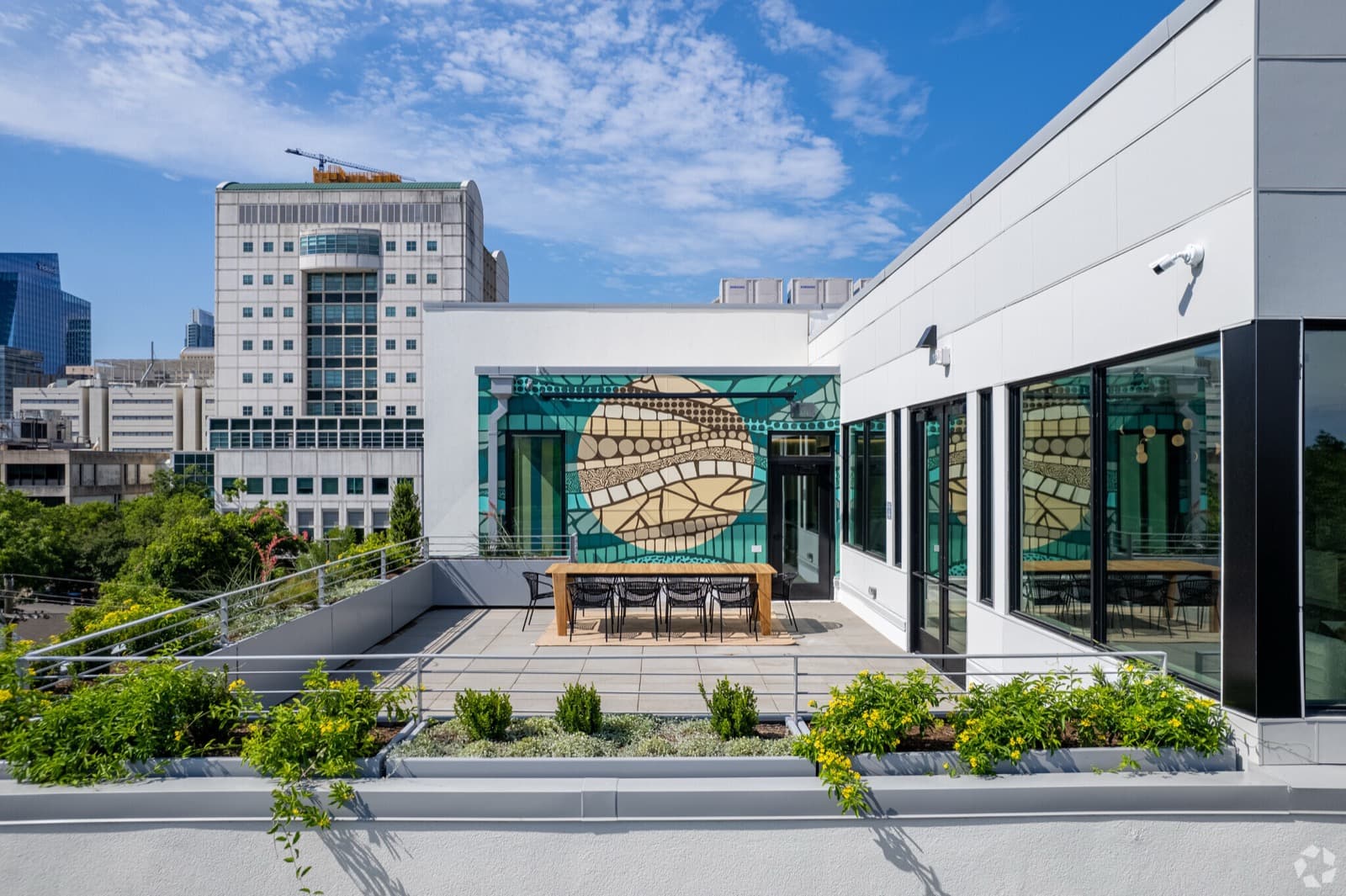 Rooftop terrace overlooking Downtown Austin skyline